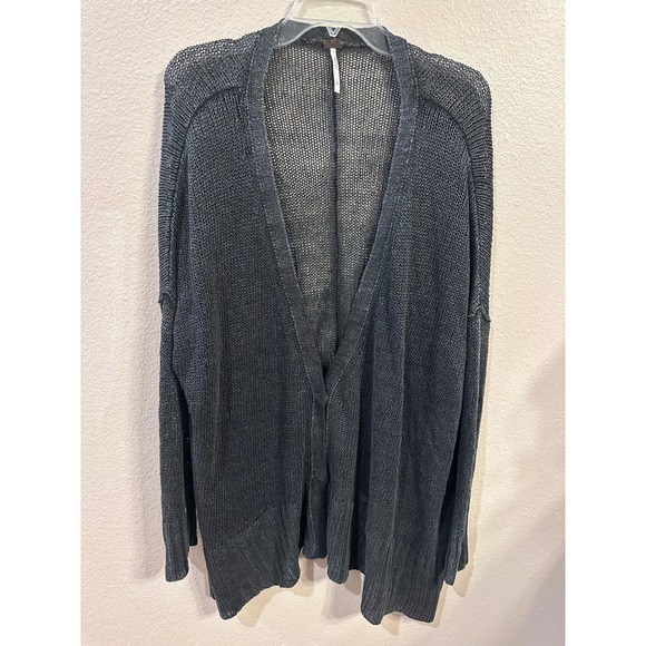 Free People Women's LINEN Cardigan Sweater Open Knit Gray Size L - Picture 1 of 6